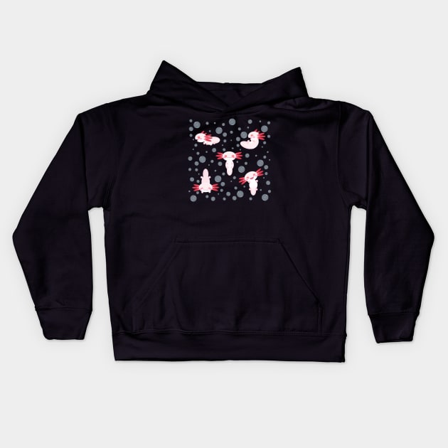 Cute Albino Axolotls Kids Hoodie by Kirion